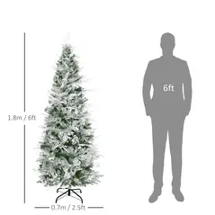 HOMCOM 6 Ft Pencil Snow Flocked Artificial Christmas Tree with Realistic Cypress Branches, Auto Open, Green - 3