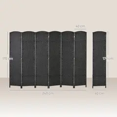 HOMCOM 6 Panel Folding Room Divider, Freestanding Privacy Screen for Living Room, Bedroom and Office, 240 x 170cm, Black - 3
