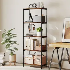 HOMCOM 5-Tier Bookshelf, Industrial Bookcase with Metal Frame - Rustic Brown and Black - 2