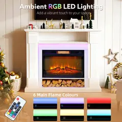 HOMCOM 6142 BTU Fireplace and LED Mantel, 17-27°C - White - 5