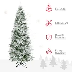 HOMCOM 6 Ft Pencil Snow Flocked Artificial Christmas Tree with Realistic Cypress Branches, Auto Open, Green - 4