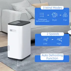 HOMCOM 6000mL Portable Dehumidifier with 24H Timer, 3 Dehumidifying Modes, 20L/Day, for Home Laundry Basement - 5