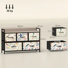 HOMCOM 5-Drawer Chest of Drawers - White - 3