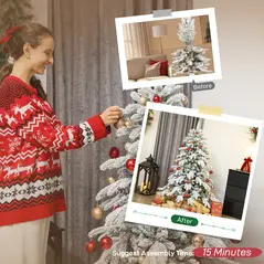 HOMCOM 5ft Super Flocked Christmas Tree - Green/White - 7