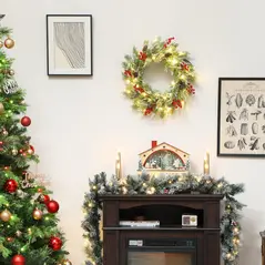 HOMCOM 60 cm Prelit Christmas Wreath, Door Wreath with Realistic Branches, 30 Warm White LEDs, Timer, Battery Operated - 8