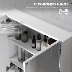 HOMCOM 60 x 15 cm Double Door Bathroom Mirror Cabinet - White - 7