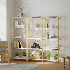 HOMCOM 5-Tier Bookshelf, Modern Bookcase with Metal Frame - White and Gold Tone - 9
