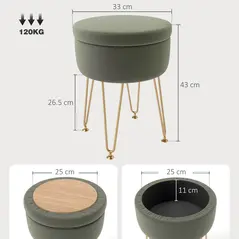 HOMCOM 5L Velvet-Feel Storage Ottoman - Green - 3