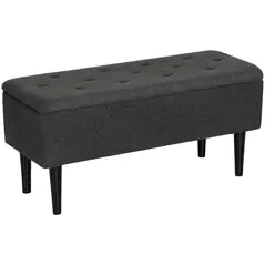 HOMCOM 57L Teddy Fleece Storage Ottoman - Dark Grey - 1