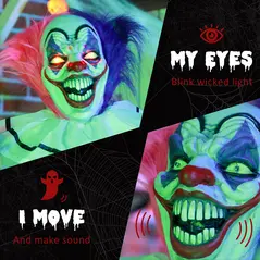 HOMCOM 5'6" Scary Laughing Clown Halloween Animatronic, with Glowing Eyes - 5