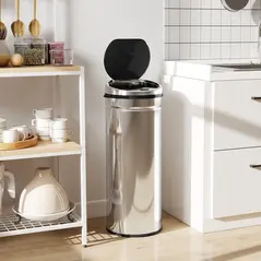 HOMCOM 50L Stainless Steel Sensor Bin - Silver Tone - 8