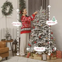 HOMCOM 6 ft Artificial Flocked Christmas Tree with 1182 Branches, Hinged Xmas Tree with Foldable Metal Stand, Easy Assembly for Home Office Decor - 3