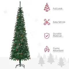 HOMCOM 6.5FT Tall Pencil Slim Artificial Christmas Tree with Realistic Branches, Tip Count and Pine Cones, Pine Needles Tree, Xmas Decoration, Green - 4