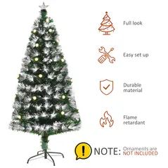 HOMCOM 5ft White Light Artificial Christmas Tree w/ 180 LEDs Star Topper Tri-Base Full Bodied Seasonal Decoration Pre-Lit Home - 5