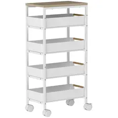 HOMCOM 5-Tier Storage Trolley on Wheels - White - 1