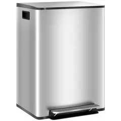 HOMCOM 60L Dual Compartment Stainless Steel Bin, with Deodoriser Holders - Silver Tone - 1
