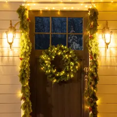 HOMCOM 55CM Pre-lit Christmas Wreath with 50 Warm White LED Ideal Xmas Artificial Door Decoration - 2