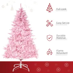 HOMCOM 5FT Artificial Christmas Tree Holiday Xmas Holiday Tree Decoration with Automatic Open for Home Party, Pink - 4