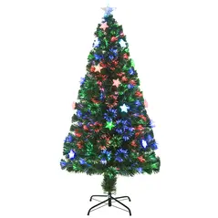 HOMCOM 5FT Prelit Artificial Christmas Tree Fibre Optic Star LED Light Holiday Home Xmas Decoration with LED Light for Indoor Party, Green - 1
