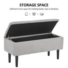 HOMCOM 57L Storage Ottoman, End of Bed Bench with Wooden Legs, Fabric Footstool for Living Room, Bedroom, 95 x 38 x 45cm, Grey - 4