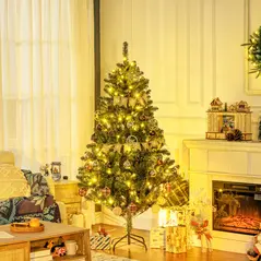 HOMCOM 6' Artificial Prelit Christmas Trees Holiday Décor with Warm White LED Lights, Decoration, Banner, Tag, Ball - 2