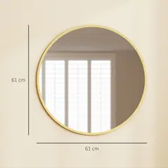 HOMCOM 61cm Decorative Wall Mirror for Bedroom Living Room, Modern Round Bathroom Mirror for Home Decor, Gold Tone - 3