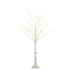 HOMCOM 5ft Artificial White Birch Tree Light with Warm White Pre-Lit LED Light for Indoor and Covered Outdoor Use - 1