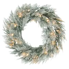 HOMCOM 60cm/ 24inch Flocked Prelit Christmas Wreath - 1