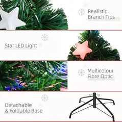 HOMCOM 5FT Prelit Artificial Christmas Tree Fibre Optic Star LED Light Holiday Home Xmas Decoration with LED Light for Indoor Party, Green - 7