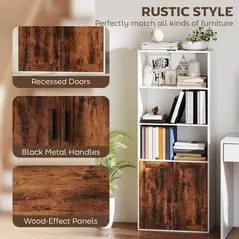 HOMCOM 5-Tier Bookcase with Adjustable Shelf - Rustic Brown - 6