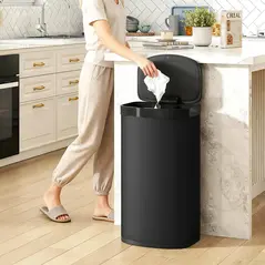 HOMCOM 55L Sensor Bin with Soft-Close Lid, Automatic Touchless Motion Sensor Kitchen Bin with Fingerprint Resistant Stainless Steel for Hygienic Gyms, Home Office Use, Black - 2