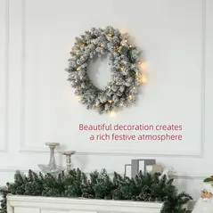 HOMCOM 60" Snowy Pine Cone and Berry Christmas Wreath, with LED Lights - 4