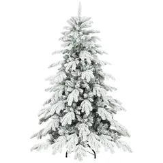 HOMCOM 5ft Super Flocked Christmas Tree - Green/White - 1