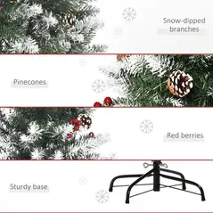 HOMCOM 5FT Artificial Christmas Tree Xmas Pencil Tree with Red Berries and Pinecones Holiday Home Indoor Decoration with Foldable Feet, Green - 7