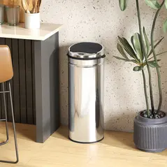 HOMCOM 50L Stainless Steel Sensor Bin - Silver Tone - 9