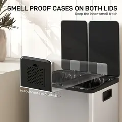 HOMCOM 56L Dual Compartment Stainless Steel Bin, with Deodoriser Holders - Silver Tone - 5