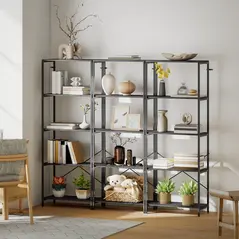 HOMCOM 5-Tier Bookshelf, Industrial Bookcase with Metal Frame - Dark Grey and Black - 9
