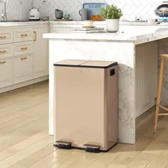 HOMCOM 56L Dual Compartment Stainless Steel Bin, with Deodoriser Holders - Gold Tone - 2