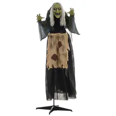 HOMCOM 5'2" Hunchback Witch Halloween Animatronic, with Glowing Eyes - 1