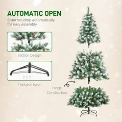 HOMCOM 6FT Artificial Christmas Tree with Pine Cones, Holiday Home Xmas Decoration Automatic Open, Green - 7