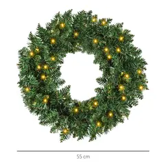 HOMCOM 55CM Pre-lit Christmas Wreath with 50 Warm White LED Ideal Xmas Artificial Door Decoration - 3