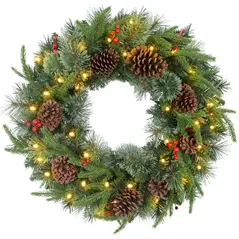 HOMCOM 60" Cone and Berry Christmas Wreath, with LED Lights - 1
