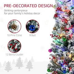 HOMCOM 6' Artificial Prelit Christmas Trees Holiday Décor with Colourful LED Lights, Flocked Tips, Berry, Pine Cone - 5