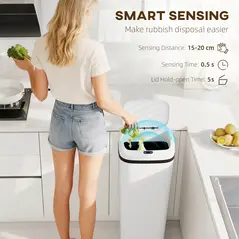 HOMCOM 50L Stainless Steel Sensor Bin - White - 4