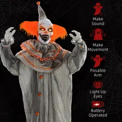 HOMCOM 6' Orange Clown Halloween Animatronic, with Glowing Eyes - 7