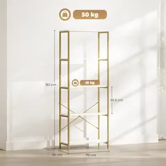 HOMCOM 5-Tier Bookshelf, Modern Bookcase with Metal Frame - White and Gold Tone - 3