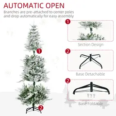 HOMCOM 6 Ft Pencil Snow Flocked Artificial Christmas Tree with Realistic Cypress Branches, Auto Open, Green - 6