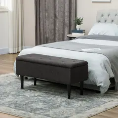 HOMCOM 57L Teddy Fleece Storage Ottoman - Dark Grey - 2