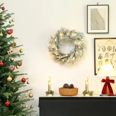 HOMCOM 60cm/ 24inch Flocked Prelit Christmas Wreath - 8
