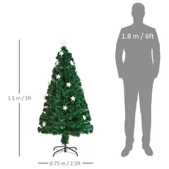 HOMCOM 5FT Prelit Artificial Christmas Tree Fibre Optic Star LED Light Holiday Home Xmas Decoration with LED Light for Indoor Party, Green - 3